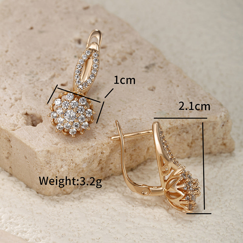 Micro inlaid synthetic cubic zirconia copper plated khaki colored ear buckle