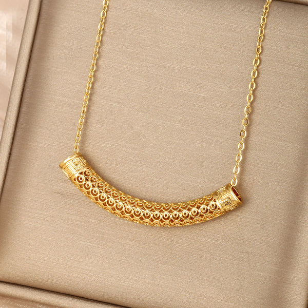 Golden hollow tube pendant necklace