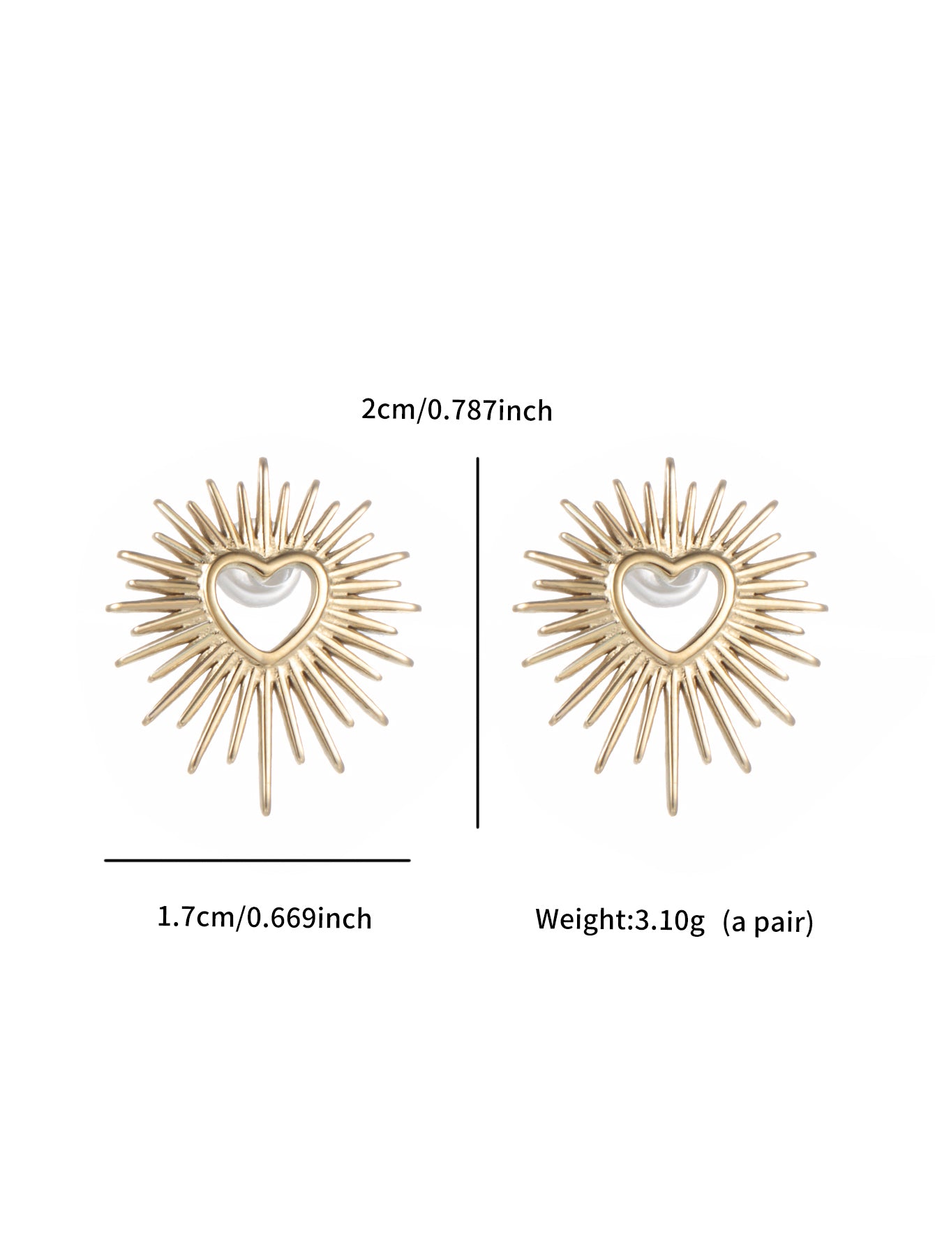 Fashionable, minimalist, niche stainless steel gold-plated yellow heart-shaped sun earrings