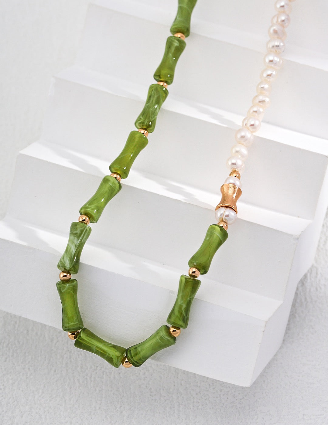 Pure Silver Bamboo Knot Pearl Necklace Set