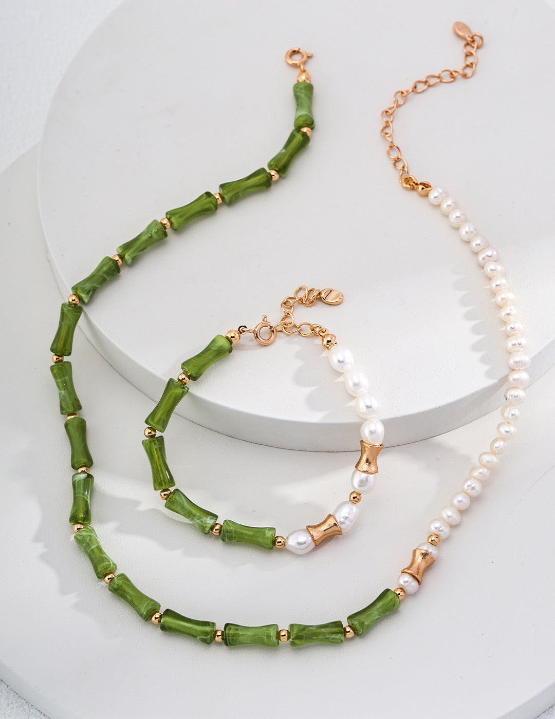 Pure Silver Bamboo Knot Pearl Necklace Set