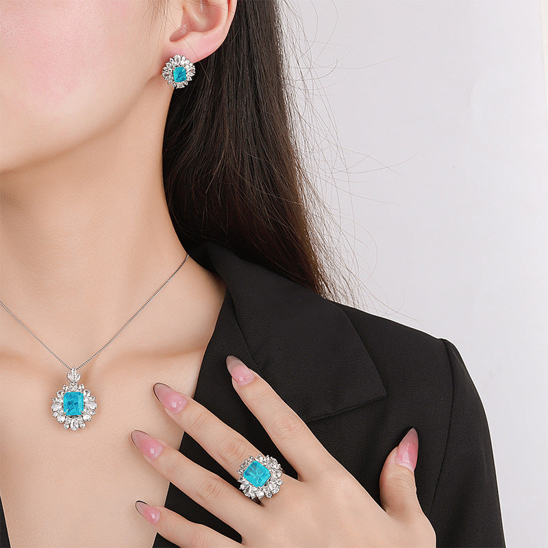 Copper bottom gold-plated jewelry set simulation Paraiba high-end retro set