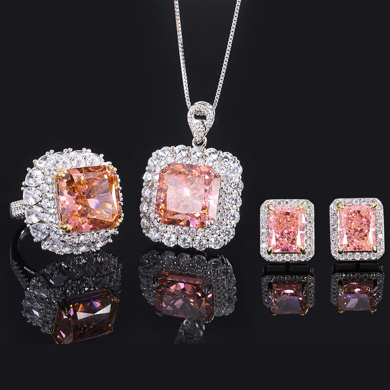 S925 Silver Simulation Color Treasure High Carbon Diamond Papalacha Square Set