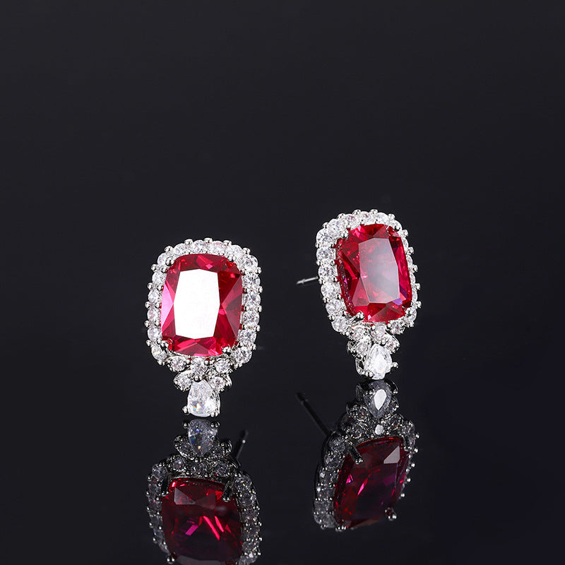 Simulated ruby dual tone stone inlaid diamond pendant ring earring set