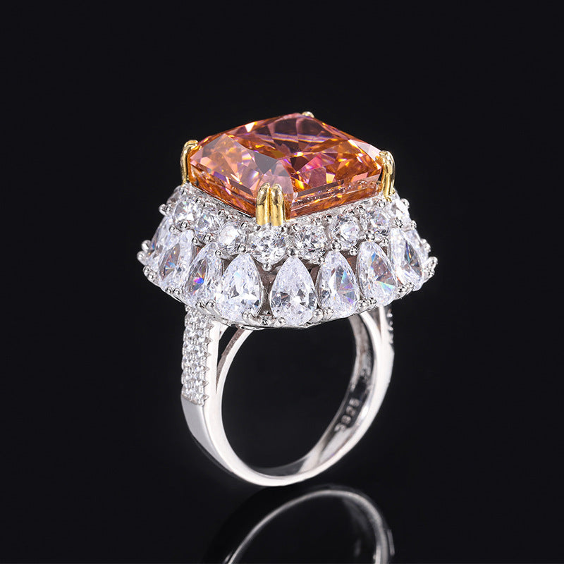 S925 Silver Simulation Color Treasure High Carbon Diamond Papalacha Square Set