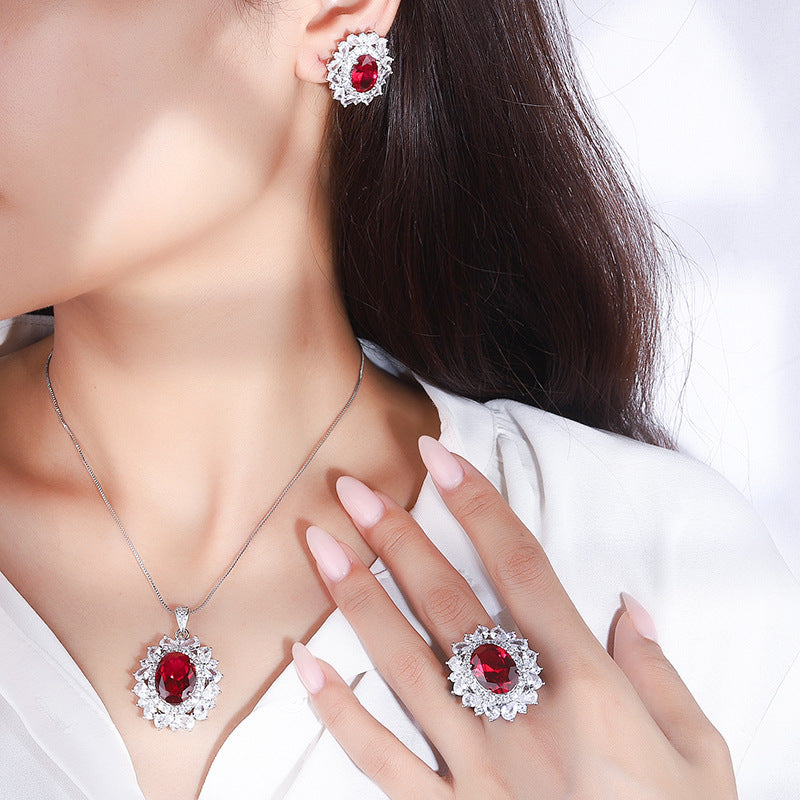 Retro style simulated red garnet jewelry set