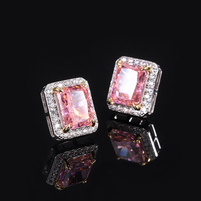 S925 Silver Simulation Color Treasure High Carbon Diamond Papalacha Square Set